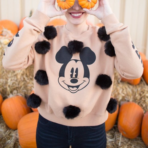 Mickey Mouse Pom Pom Sweater Tan 